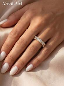 1pc Moissanite Engagement Ring & Wedding Band, S925 Sterling Silver Elegant Luxury Jewelry Gift For Women - Gold - View 4