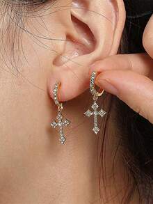 2 piezas Rakol y pendientes colgantes de estilo punk decorados - Oro - Ver 7