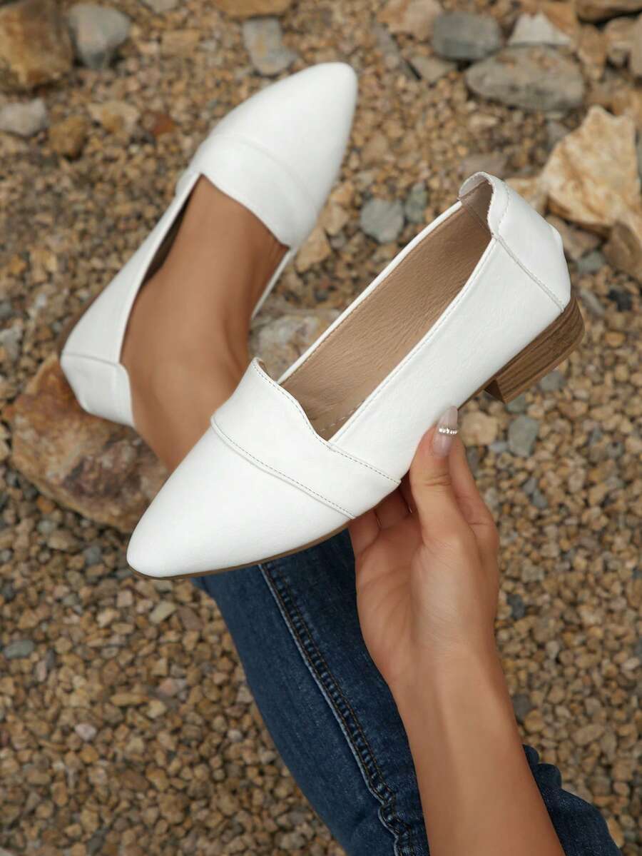 Giày lười nữ đế mềm mại, thoải mái, kiểu dáng retro, mũi nhọn, tối giản, màu trắng, phù hợp mọi mùa, cỡ lớn. - trắng - Xem 1