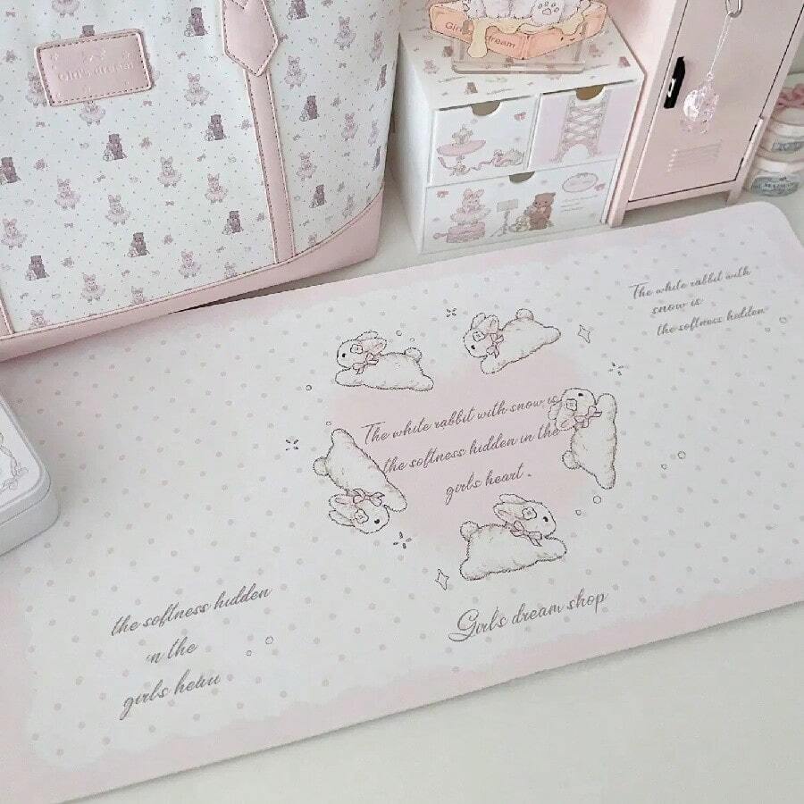 Kawaii Rabbit Leather Desk Pad Mouse Protector Non-Slip Large Small Mouse Pad Home &Office Desk Mat PU Leather Laptop Mouse Pad.Jpg - Chuột Pad - Xem 1