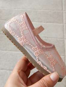 1 Pair Girls' Princess Shoes With Mesh Bow, Breathable Mesh Soft Bottom Baby Dance Shoes, Cute & Sweet Children Shoes - Baby Pink - View 7