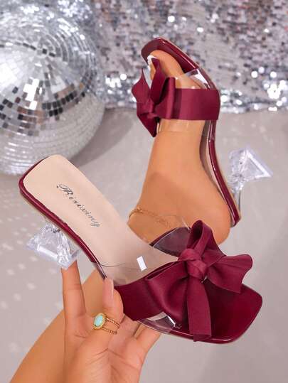 Giày sandal cao gót buộc nơ cho nữ, sandal mũi vuông gót dày gợi cảm, giày cao gót thoải mái tối giản thời trang dự tiệc, giúp kéo dài và làm trắng chân.