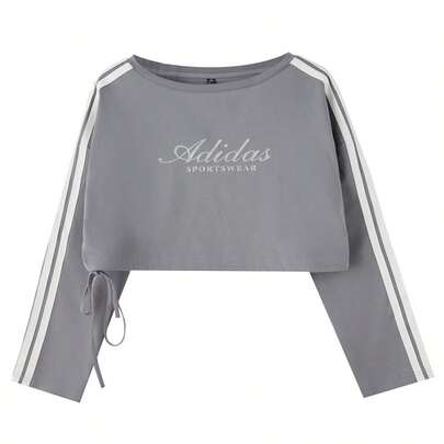 Adidas 女士短款简约上衣，DCE LS TEE 舒适休闲户外运动长袖T恤 KX8924