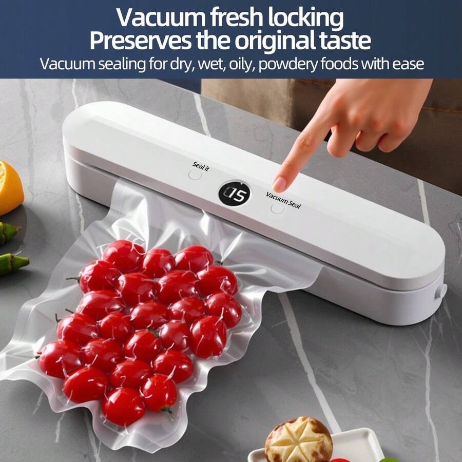 Máy hút chân không thực phẩm lực hút mạnh 60KPa, chế độ kép khô & ướt, niêm phong nhanh 22 giây, dải niêm phong rộng 11 inch, bao gồm 10 túi niêm phong, máy hút chân không tự động nhỏ gọn, quà tặng Giáng sinh. - trắng - Xem 1