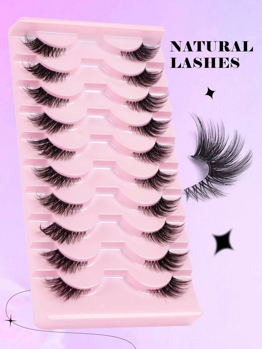 MAANGE 10Pairs New Cat Eye Lashes Natural Long Thin Band Lashes Winged End Eye Elongated Eyelashes Faux Mink Eyelashes Makeup Strip Lashes,Lashes,Eyelashes,Fake Lashes ﻿ ﻿ - Black - View 1