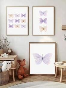 1幅防水帆布墙画，适合儿童房装饰、婴儿房、水彩蝴蝶图案、女孩卧室、紫色蝴蝶、婴儿用品 - 非常适合儿童房装饰、日托中心装饰、幼儿园装饰、男孩房装饰、女孩卧室装饰、婴儿房装饰 - 彩色 - 查看 1