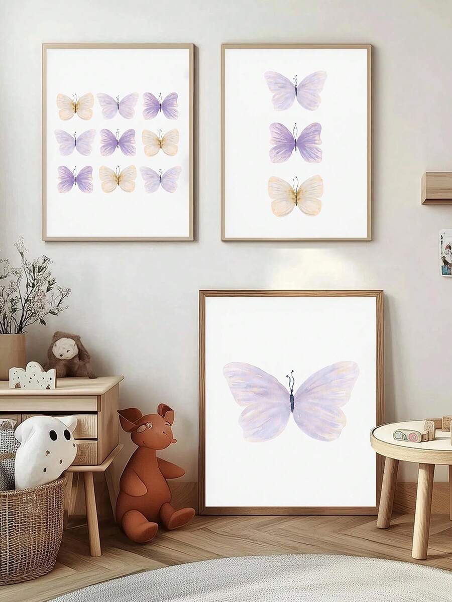1幅防水帆布墙画，适合儿童房装饰、婴儿房、水彩蝴蝶图案、女孩卧室、紫色蝴蝶、婴儿用品 - 非常适合儿童房装饰、日托中心装饰、幼儿园装饰、男孩房装饰、女孩卧室装饰、婴儿房装饰 - 彩色 - 查看 1
