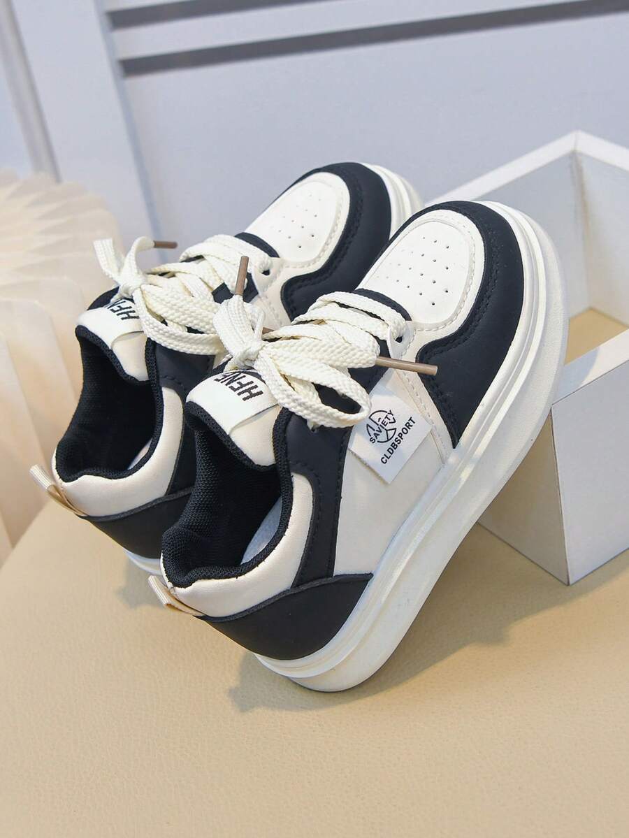 2026春夏秋季儿童白色运动鞋，男女童软底休闲鞋，透气防滑耐穿轻便时尚 - 黑色 - 查看 1