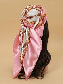 1条简约印花缎面围巾，新款春季时尚女式围巾，可用作腰带、包装装饰、围巾、头带、发饰，是造型的理想之选。 - 粉紅雪糕色 - 查看 5