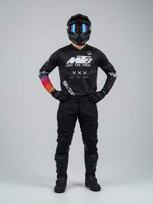 Camiseta de ciclismo para hombres, traje de carreras, bicicleta de montaña, BMX, ATV, camiseta de cuello en V para descenso, camiseta de manga larga para fitness, camiseta deportiva para correr - Versión universal, apta para ciclismo, todoterreno, viajes en motocicleta, senderismo, entrenamiento, pesca y uso diario casual - Negro - Ver 2