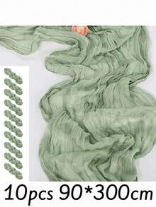 10pcs Green/Champagne Cheese Cloth Table Runner, 10ft Bohemian Gauze Fabric Cheese Cloth Table Runners 35.4 X 118 Inches (Approx. 90 X 300 Cm) Sheer Farmhouse Voile, Suitable For Romantic Wedding Decor, Baby Shower Party Table Decoration - Sage Green - View 14