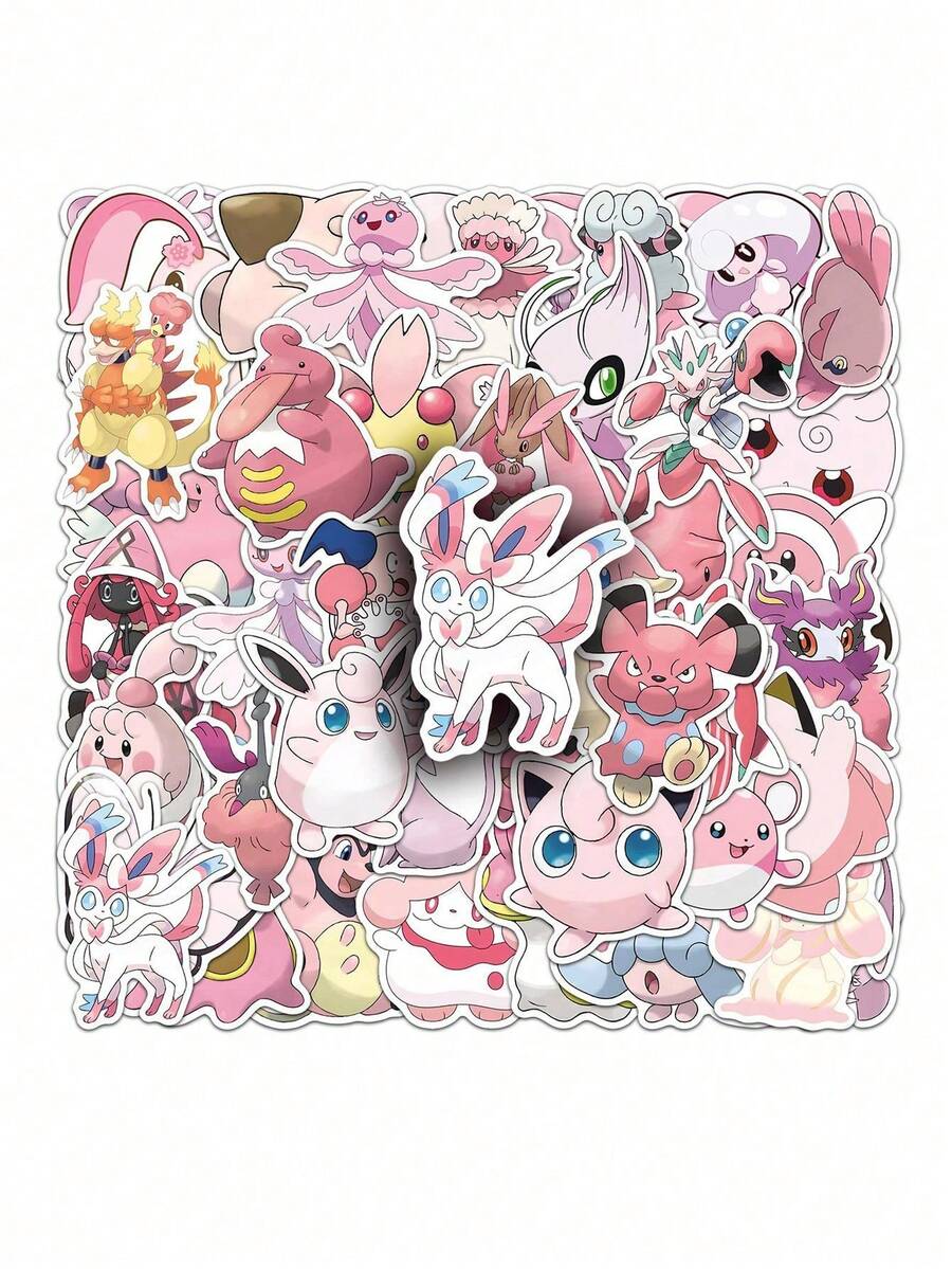 pokemon 50pcs Pink Kawaii Cute Vinyl Waterproof Stickers For Kids, Laptop, Water Bottle, Phone, Bullet Journal, Scrapbooking DIY Crafts - Multicolor - View 1