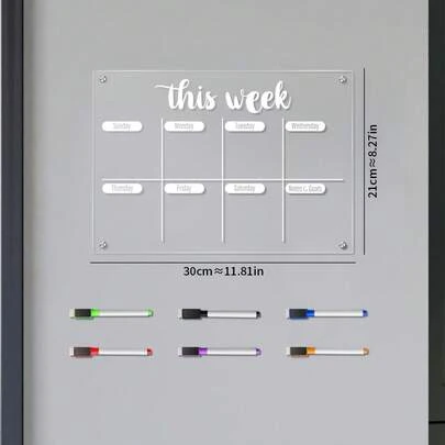 1pc Multi-Color Weekly Planner Decorative Magnetic Sticker, Acrylic Refrigerator Memo Board With Erasable Writing (Comes With 6 Magnetic Whiteboard Pens)