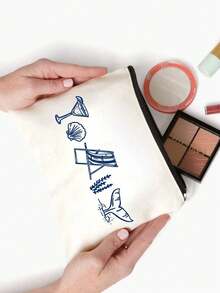 Custom Coastal Makeup Bag- Personalized With The Name "Last Toast Of The Coast" Design, Reusable Cosmetic Pouch With Design,Featuring Glasses And Seashells, Made Of Lightweight, Hand-Painted Style, Lightweight, Cosmetic & Toiletry Organizer Bag - Multicolor - View 5