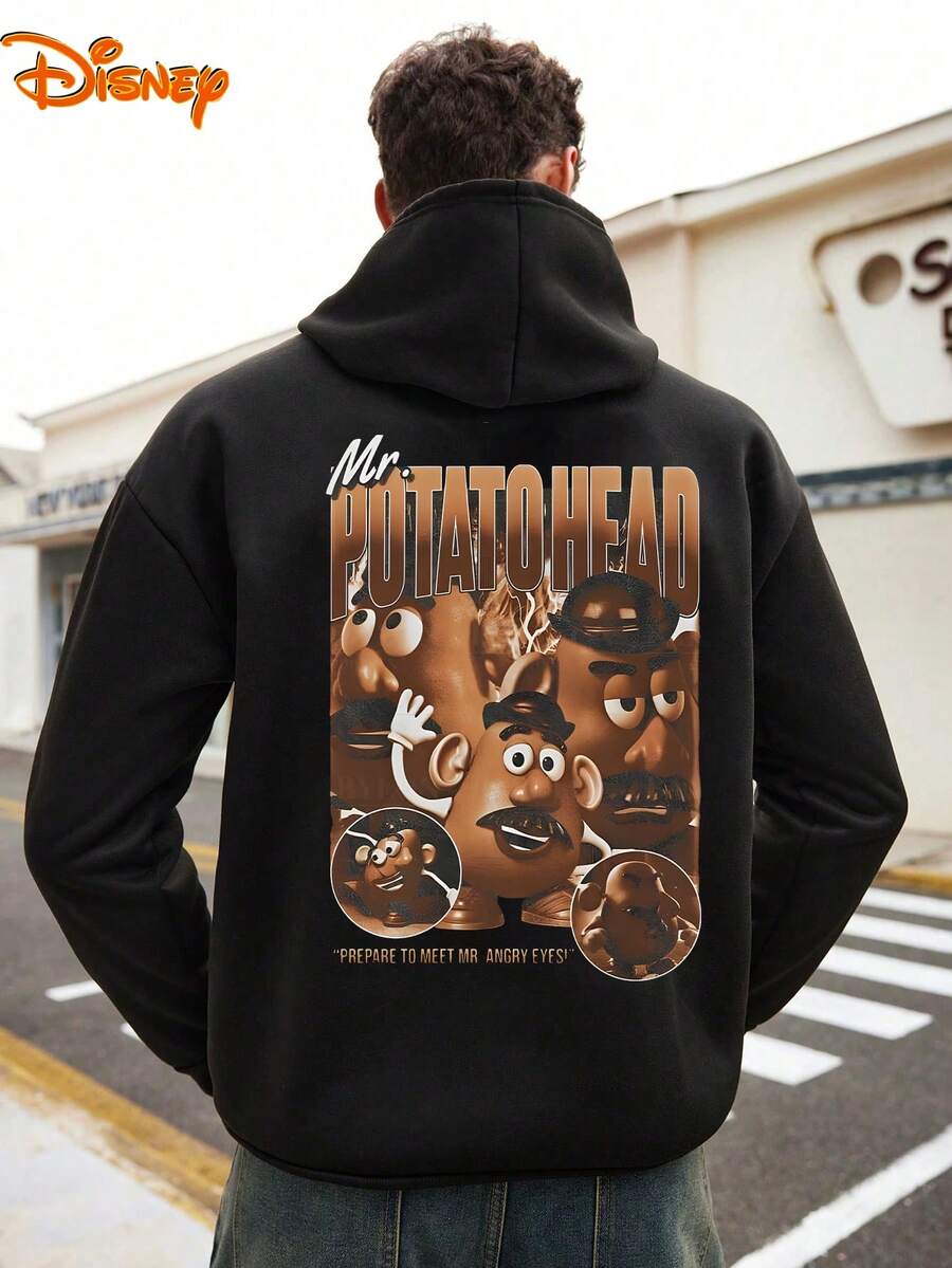 Men's Disney Hoodie, Retro Mr. Potato Head Group Print, Bold & Nostalgic Design, Casual And Comfortable, Ideal For Toy Story Fans & Casual Outings - 黑色 - 查看 1