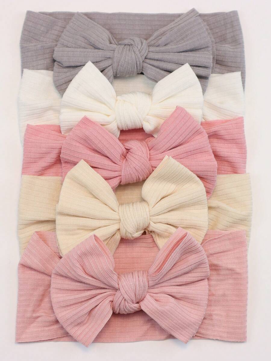 5 Stücke/Set Weiche elastische Schleifen-Stirnbänder für Neugeborene Baby Mädchen, Kinderzubehör für die Haare, Geschenk für Baby Mädchen, Alltagsstil für 0-3 Jahre alt - Mehrfarbig, 5 Stück - C3 - Übersicht 1