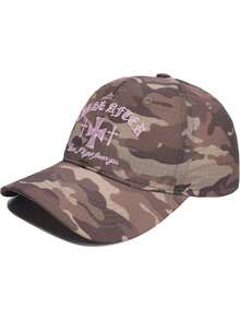 1 chiếc mũ lưỡi trai kiểu retro sành điệu họa tiết rằn ri thêu chữ thập, mũ đôi thời trang đường phố rằn ri cho các trận đấu thể thao, mũ cài khóa mềm mại, chất liệu thoáng khí. - Nhiều màu - Xem 5