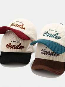 1 pieza Gorra de béisbol de moda ajustable con bordado de letra de pana, protección solar, sombreado, regalo para jóvenes - pana maravilla - Ver 2