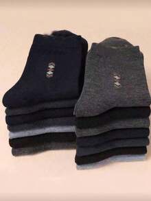 5 Pairs Black, White, Gray Fashionable Breathable Crew Socks For Men, Random Assortment, Suitable For Daily Wear - Multicolor - View 4