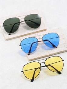 Men's Metal Frame Aviator Fashion Glasses, Retro Accessory For Beach, Suitable For Summer Beach Vacation, Outdoor Travel, Back To School, Creating Fashionable College Style - Army Green - View 9