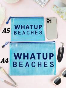 "WHATUP BEACHES" 防水時尚沙灘包，大容量透明化妝包配尼龍拉鍊 - 輕巧，春/夏收納，適合游泳、沙灘、潛水和夏季度假、返校，輕巧防曬收納包，非常適合朋友、家人、閨蜜、同學。生日、節日、派對、婚禮（伴娘）、母親節、教師節的理想禮物和紀念品，郵輪必備，夏季度假禮物 - 彩色 - 查看 9