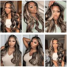 5x5/13x4 Body Wave Glueless Wigs Human Blended Hair 200% Density Highlight #1B/27 13x4 HD Transparent Lace Frontal Weaves Brazilian Virgin Hair Wig Pre Plucked Natural Hairline & Pre-Bleached Invisible Knots With Baby Hair Suitable For Women To Wear On Daily Or Holiday Occasions Synthetic Wig Cosplay Wigs Suitable For Halloween Or Parties - S1B/27 - Xem 9
