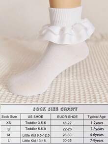 1 Pair Girls/Kids Ruched Floral Trim Ankle Socks, Princess Baby Socks - White - View 4