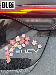 Juego de 16/8/4 piezas de pegatinas decorativas de coche color rosa, regalo para niña, estilo JDM de sakura/floral, accesorios lindos universales para el exterior del coche - Flor - Ver 8