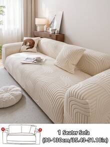 1件波西米亚风格几何图案沙发套，弹性可伸缩全包式沙发套，现代简约设计，采用柔软面料制成。另附复古农舍风格沙发靠垫和宠物抓垫。适用于卧室、餐厅、书房和客厅沙发，兼具装饰性和保护性。 - 米色 - 查看 15