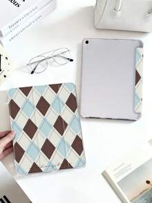 1 件装蓝棕色格子图案彩绘平板保护套，兼容 Mini4/Mini5/Mini6/Mini7/Air/Air2/9.7/10.2/10.5/Air4/Air5/10.9/Pro 11 英寸/第十代/Air 11 英寸 (M2)-2024/Pro 11 英寸 (M4)-2024/Air 11 英寸 (M3) 2025/(A16) 11 英寸第十一代 2025、Galaxy Tab A8 10.5 英寸 2022，三折支架，笔槽，TPU 软边保护，磁吸式睡眠/唤醒功能，简约/趣味/个性化/创意平板保护套 - 彩色 - 查看 2
