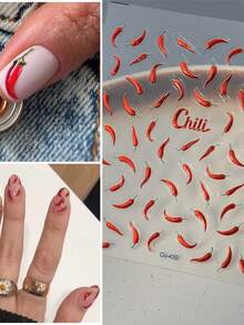1pc 5D Red Chili Nail Sticker, Fiery Chili Pattern DIY Nail Polish Sticker, Personalized DIY Nail Decor Transfer Sticker, Waterproof Cup Sticker Nail Stickers - Red - View 2