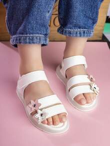Sandalias con para niñas con decoración floral, lindas y cómodas, nuevas llegadas de verano, zapatos de playa de caliente, adecuados para uso diario, playa, fiesta y atuendos de vacaciones de niños pequeños - Blanco - Ver 13
