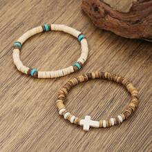 Bộ 2 chiếc vòng tay đính hạt hình thánh giá bằng vỏ sò và ngọc lam kiểu Bohemian, phụ kiện thời trang đa năng dùng hàng ngày hoặc khi đi du lịch. - Nhiều màu - Xem 16