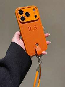 Ốp lưng điện thoại giả da tự thiết kế, khắc tên cá nhân, tương thích với iPhone 17 16 15 14 13 12 11 Pro Max Plus 17 Pro, chống sốc và bảo vệ mặt sau. - trái cam - Xem 3