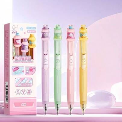 4pcs/Set 0.5mm Refill Ballpoint Pens (Black Ink), Smooth Writing, Suitable For Exams, Quick-Drying, Carbon Fiber Tip - Perfect Back To School Gift