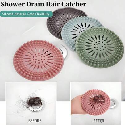 Silicone Hair Catcher Drain Cover, Bathtub Drain Protector, Drain Mat, Bathroom & Bathtub Drain Guard, Easy To Install And Clean, Suitable For Bathroom, Bathtub, Shower And Sink, Home Bathroom Decor, Back To School