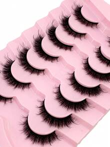 HBZGTLAD 7对蓬松自然浓密假睫毛，纤细猫眼睫毛，浓密卷翘3D俄罗斯睫毛嫁接，可重复使用，适合日常佩戴和练习 - 黑色 - 查看 5