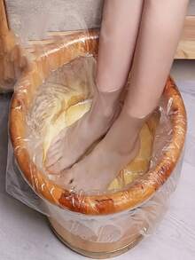 100 túi ngâm chân bằng nhựa trong suốt vô trùng dùng một lần - Lót cho chậu ngâm chân bằng gỗ, dụng cụ làm móng tay và spa tại nhà hợp vệ sinh (không cần điện), miếng lót chăm sóc chân mềm mại. - A - Xem 7