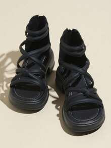 Sandal nữ kiểu La Mã hở mũi, thoáng khí, đế dày, chống thấm nước, mẫu mới năm 2026, thích hợp cho mùa hè, đi làm, đi biển, mặc thường ngày và đi nghỉ mát. - màu đen - Xem 7