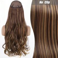 Clip-In Natural Hair Extension, Long Straight Synthetic Hairpiece, Blonde, Black, Mixed Color, Fake Hairpiece For Women HKQE - 卡其色 - 查看 12