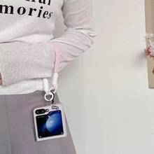 Glossy Sausage Dog Foldable Phone Case With Lanyard, Cute Cartoon Protective Cover For Samsung Galaxy Z Flip3 5G/Galaxy Z Flip 4 5G/Galaxy Z Flip 5 5G/Galaxy Z Flip 6 5G/Galaxy Z Flip 7 5G - Multicolor - View 2