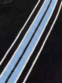 Men's Summer Striped Contrast Color Polo Collar Knit Short Sleeve Sweater Zipper, Casual Versatile Business Commute - Multicolor - View 6