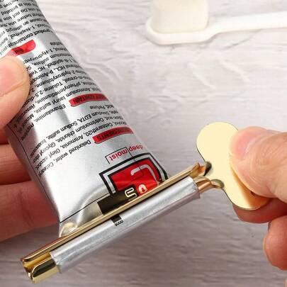 Exprimidor de pasta de dientes de acero inoxidable, también adecuado para crema de manos, ungüento y pasta de dientes, tinte para el cabello, exprimidor de pasta de dientes manual de metal, se puede usar para decoración del baño del hogar, decoración de otoño, decoración de vuelta al colegio