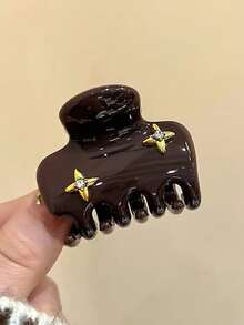 5厘米巧克力棕色发爪夹，镶嵌金色星星水钻 - 防滑发饰 - 彩色 - 查看 2