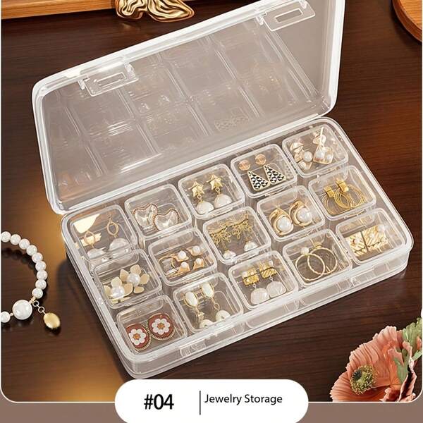 16pcs Transparent Jewelry Storage Box Set (1 Large Box + 15 Small Boxes), Used To Organize Nail Rhinestones, Beads, Screws, Jewelry And Other Small Items, Flexible Independent Small Boxes, Space-Saving