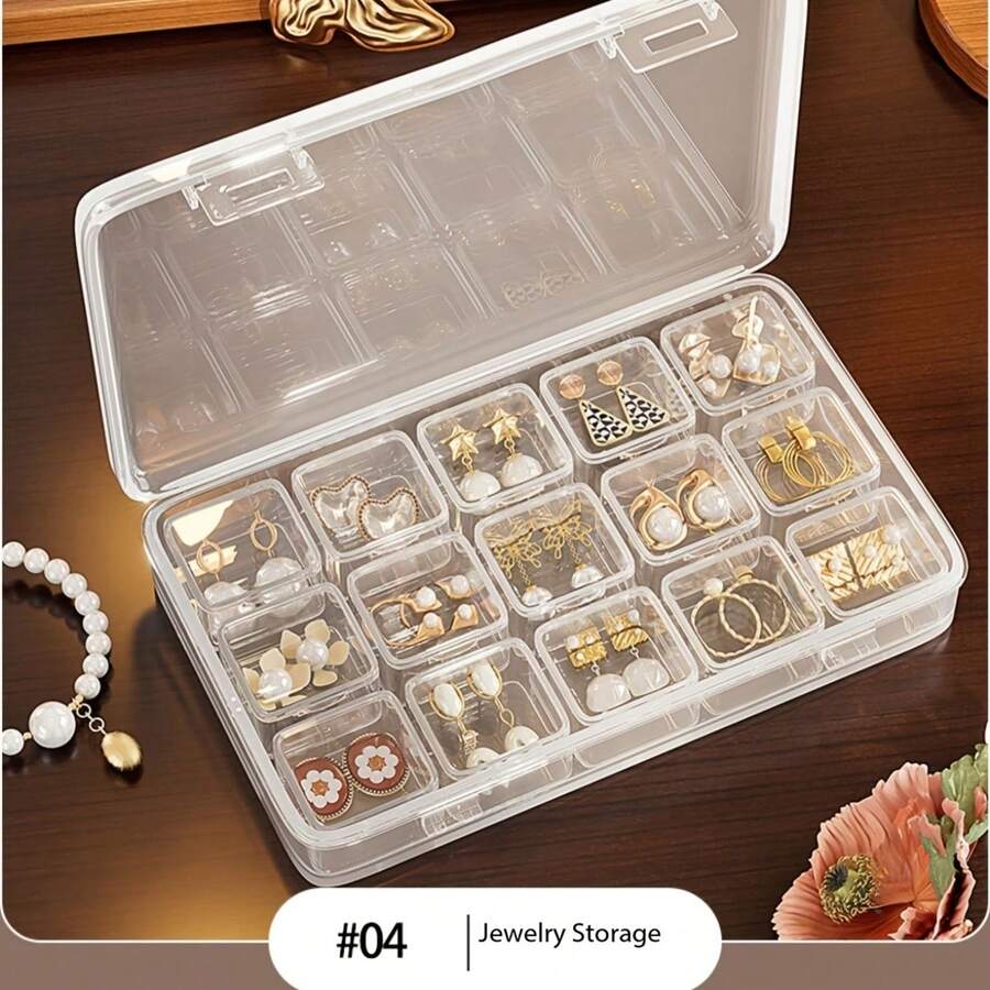 16pcs Transparent Jewelry Storage Box Set (1 Large Box + 15 Small Boxes), Used To Organize Nail Rhinestones, Beads, Screws, Jewelry And Other Small Items, Flexible Independent Small Boxes, Space-Saving - Multicolor - View 1
