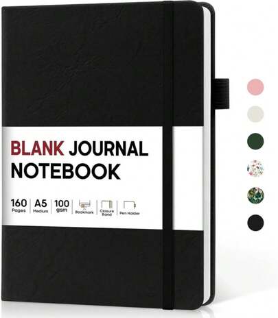 Taja Blank Journal Notebook For Women &Amp; Men, Hardcover Leather Journal For Writing, Sketch Book, A5 Plain Paper Notebook For Drawing &Amp; Sketching, Perfect For Office School Home Supplies, Black