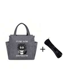 Túi đựng cơm trưa cách nhiệt, in dòng chữ "Rất tốt, tôi ổn, mọi thứ đều tốt", với hình ảnh tách cà phê, dành cho những người yêu thích cà phê nữ. Sản phẩm đi kèm với một túi đựng dao nĩa màu đen. - Nhiều màu - Xem 14