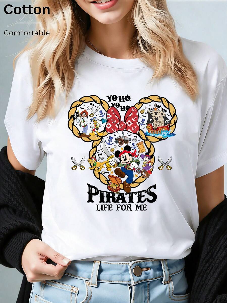 Disney Pirates Family T-Shirt: White Oversized Cotton Tee With Vintage Nautical Adventure Graphic, Perfect For Disney Fans, Theme Park Visits And Casual Wear, Ideal Gift - 白色 - 查看 1