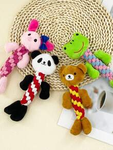 1pc Pet Plush Rope Braided Toy, Cute Animal Shaped Frog Panda Bear Rabbit Design, Chew Toy For Dog Training And Interaction - Multicolor - View 16